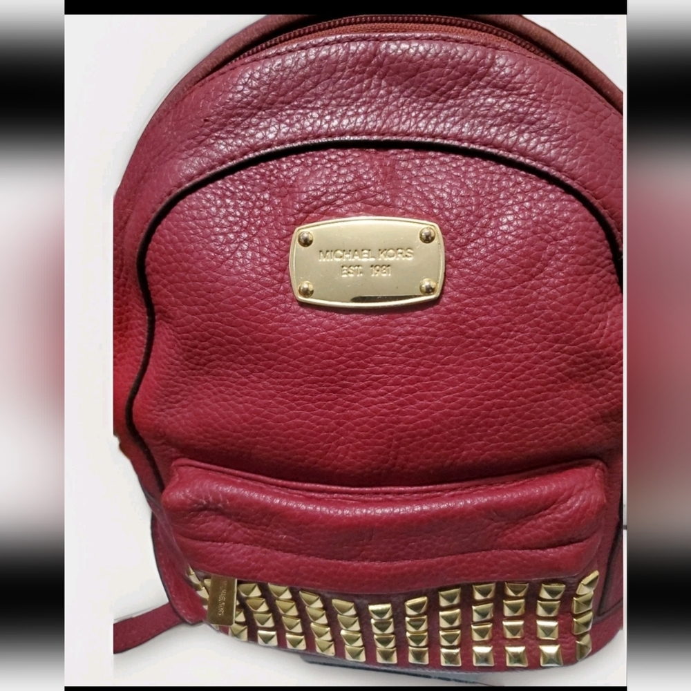Michael Kors Medium Studded Pocket Red Cow Hide Pebble Leather - Picture 8 of 11